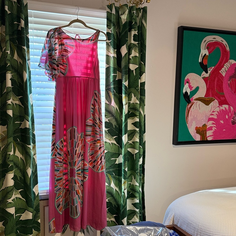 Tibi Pink Maxi Dress with Multicolor Pattern